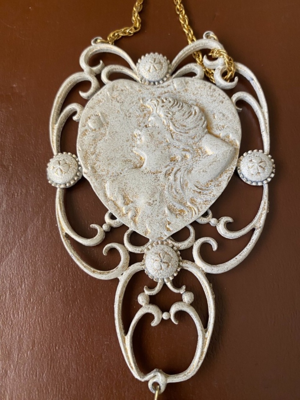Large vintage cameo style pendant woman's necklace. Looks to be very old. 4x3 in